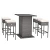 5 Pieces Outdoor Wicker Bar Table Set with Hidden Storage Shelves-White