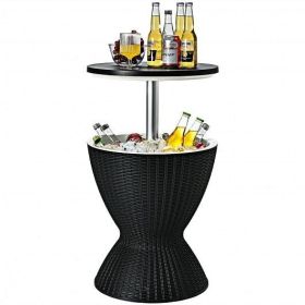 3 in 1 8 Gallon Patio Rattan Cooler Bar Table with Adjust Ice Bucket-Brown