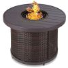 50,000 BTU Brown Wicker Round LP Gas Propane Fire Pit w/ Faux Wood Tabletop and Cover