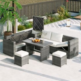 Outdoor 6-Piece All Weather PE Rattan Sofa Set, Garden Patio Wicker Sectional Furniture Set with Adjustable Seat, Storage Box