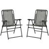 Outsunny Set of 2 Patio Folding Chairs, Outdoor Bungee Sling Chairs w/ Armrests, Portable Lawn Chairs for Camping, Garden, Pool, Beach, Backyard, Gray