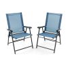 2 Set of Patio Dining Chair with Armrests and Metal Frame-Blue