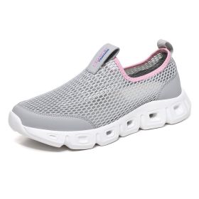 Male Slip-on Mesh Running Trainers Men Outdoor Aqua Shoes Breathable Lightweight Quick-drying Wading Water Sport Camping Sneaker (Color: Light Grey)